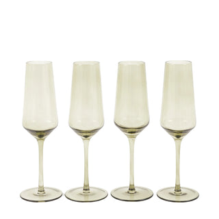 Flute Glass Smokey Green (4pk) 74x74x230mm - KC at HOME