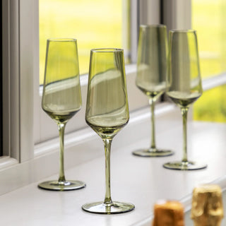 Flute Glass Smokey Green (4pk) 74x74x230mm - KC at HOME