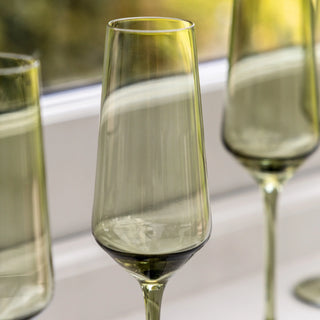 Flute Glass Smokey Green (4pk) 74x74x230mm - KC at HOME