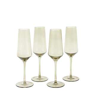 Flute Glass Smokey Green (4pk) 74x74x230mm - KC at HOME