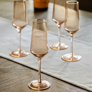 Flute Glass Amber (4pk) 74x74x230mm - KC at HOME