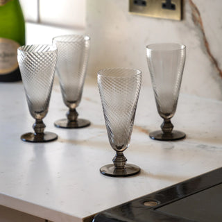Swirl Flute Glass Smoked Grey (4pk) 72x72x166mm - KC at HOME