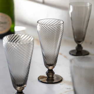 Swirl Flute Glass Smoked Grey (4pk) 72x72x166mm - KC at HOME