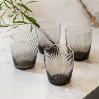Swirl Tumbler Glass Smoked Grey (4pk) 85x85x97mm - KC at HOME