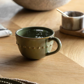 Organic Beaded Mug Olive (4pk) 145x110x80mm - KC at HOME