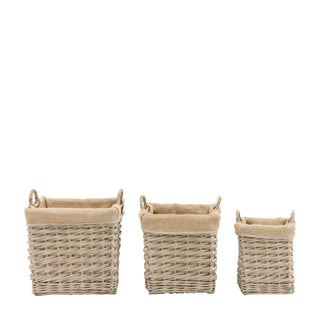 Faden Square Lined Basket Natural (Set of 3) - KC at HOME