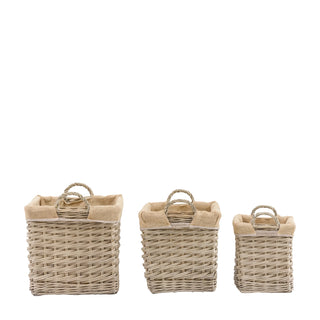 Faden Square Lined Basket Natural (Set of 3) - KC at HOME