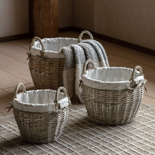 Aro Round Lined Baskets Natural (Set of 3) - KC at HOME