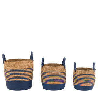Drift Seagrass Basket Blue Striped (Set of 3) - KC at HOME