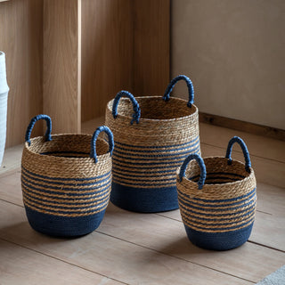 Drift Seagrass Basket Blue Striped (Set of 3) - KC at HOME