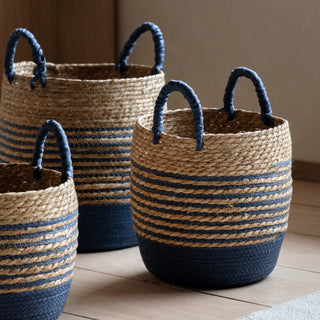 Drift Seagrass Basket Blue Striped (Set of 3) - KC at HOME