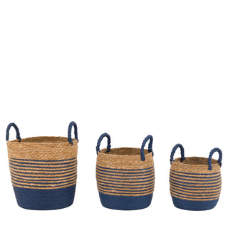Drift Seagrass Basket Blue Striped (Set of 3) - KC at HOME