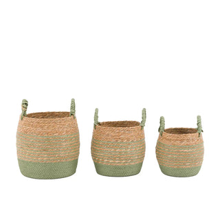 Drift Seagrass Basket Olive Striped (Set of 3) - KC at HOME