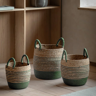Drift Seagrass Basket Olive Striped (Set of 3) - KC at HOME