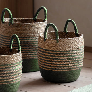 Drift Seagrass Basket Olive Striped (Set of 3) - KC at HOME