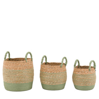 Drift Seagrass Basket Olive Striped (Set of 3) - KC at HOME