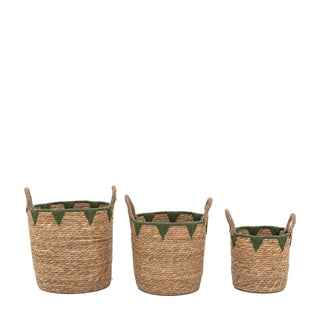 Elgon Baskets Natural & Green (Set of 3) - KC at HOME