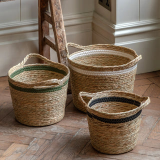 Storage Basket Black White Olive Stripe Nest (Set of 3) - KC at HOME