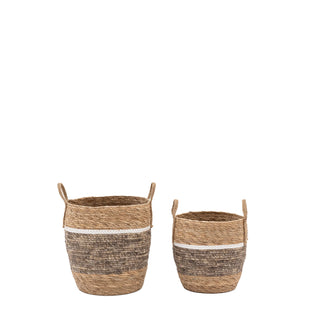 Woven Storage Basket Contrast Stripe (Set of 2) - KC at HOME