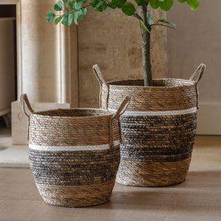Woven Storage Basket Contrast Stripe (Set of 2) - KC at HOME