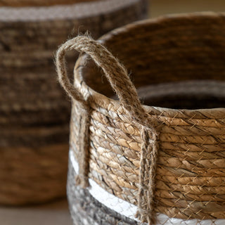 Woven Storage Basket Contrast Stripe (Set of 2) - KC at HOME