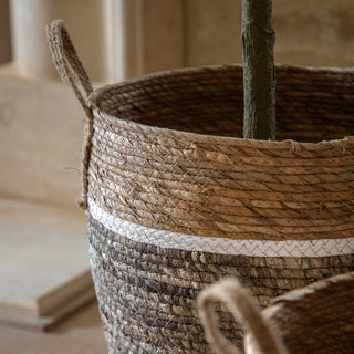 Woven Storage Basket Contrast Stripe (Set of 2) - KC at HOME