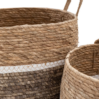 Woven Storage Basket Contrast Stripe (Set of 2) - KC at HOME