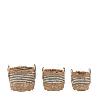 Fringed Woven Basket Ink Stripe (Set of 3) - KC at HOME