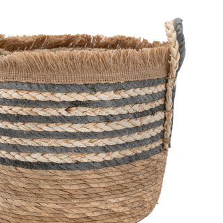 Fringed Woven Basket Ink Stripe (Set of 3) - KC at HOME