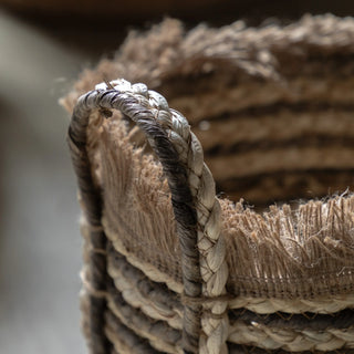 Fringed Woven Basket Brown Stripe (Set of 3) - KC at HOME