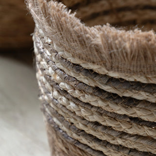 Fringed Woven Basket Brown Stripe (Set of 3) - KC at HOME