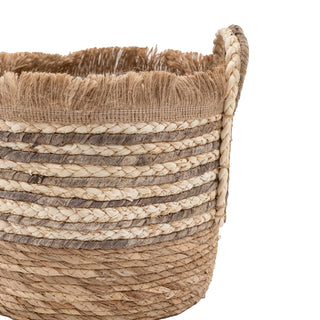 Fringed Woven Basket Brown Stripe (Set of 3) - KC at HOME