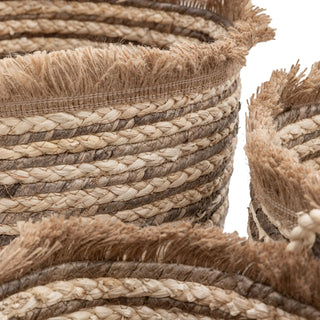 Fringed Woven Basket Brown Stripe (Set of 3) - KC at HOME