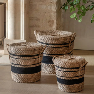 Linen Basket Nest Black Stripe (Set of 3) - KC at HOME