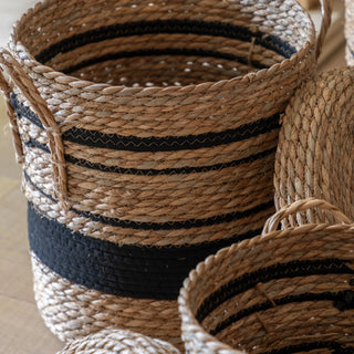 Linen Basket Nest Black Stripe (Set of 3) - KC at HOME