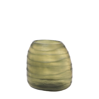 Sintra Handblown Carved Glass Vase Olive - Small