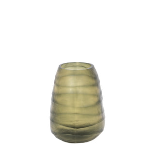 Sintra Handblown Carved Glass Vase Olive - Small
