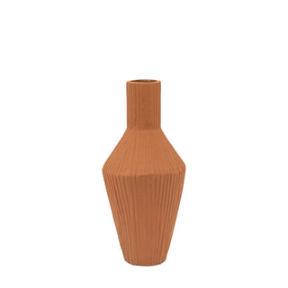 Zahara Ribbed Cast Metal Vase Terracotta - KC at HOME