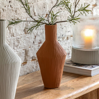 Zahara Ribbed Cast Metal Vase Terracotta - KC at HOME