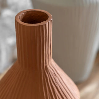 Zahara Ribbed Cast Metal Vase Terracotta - KC at HOME