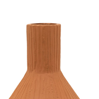 Zahara Ribbed Cast Metal Vase Terracotta - KC at HOME