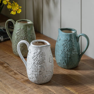 Meadow Embossed Ceramic Jug Stone - KC at HOME