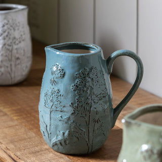 Meadow Embossed Ceramic Jug Duck Egg - KC at HOME