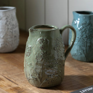 Meadow Embossed Ceramic Jug Sage - KC at HOME