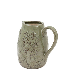 Meadow Embossed Ceramic Jug Sage - KC at HOME