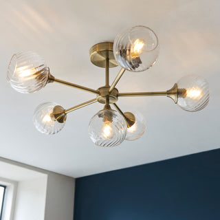 Allegra 6 Ceiling Light Antique Brass