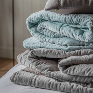 Quilted Cotton Velvet Bedspread Grey - KC at HOME