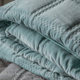 Quilted Cotton Velvet Bedspread Duck Egg - KC at HOME
