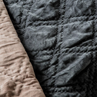 Quilted Cotton Velvet Bedspread Charcoal - KC at HOME