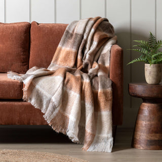 Check Faux Mohair Throw - Rust